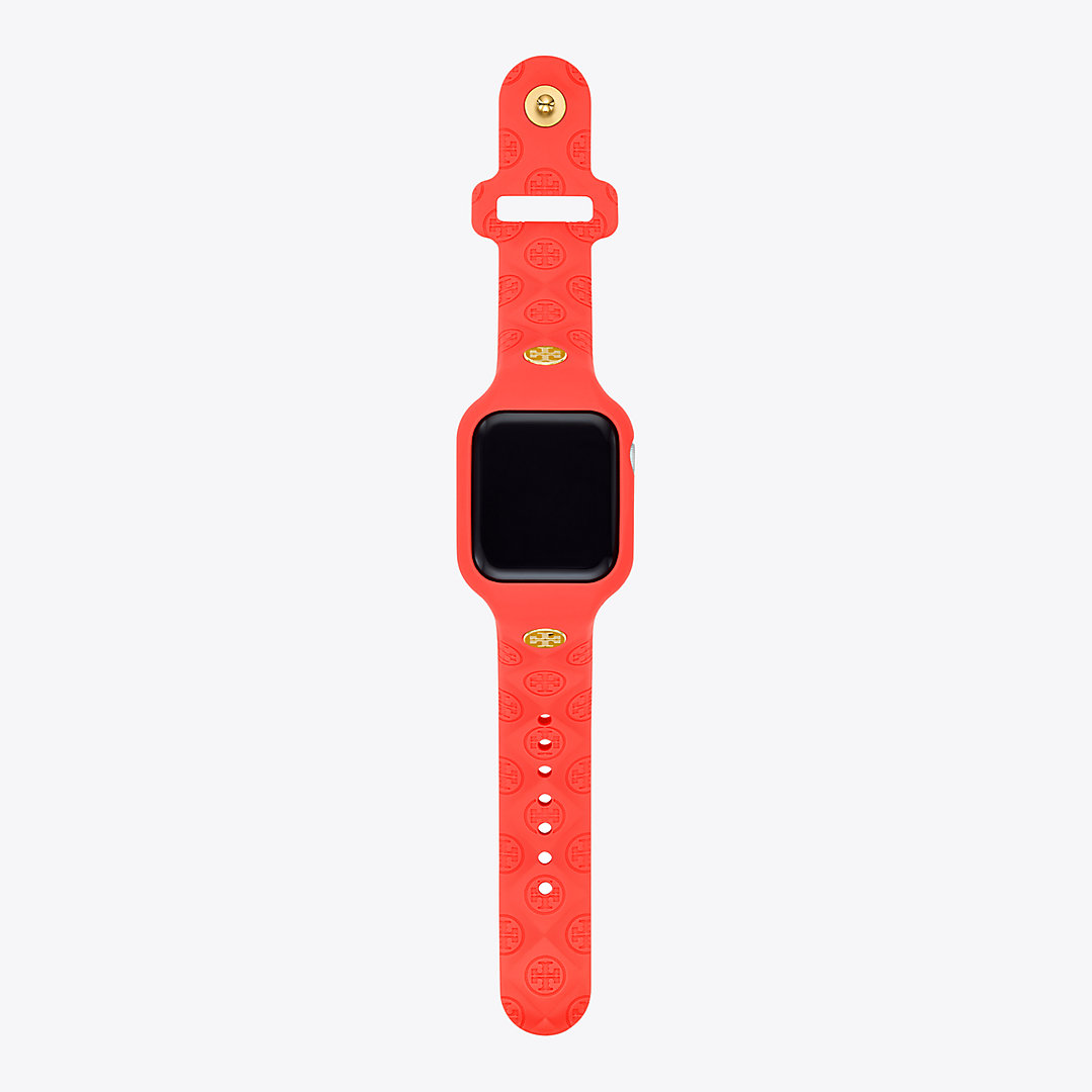 Tory Burch T Monogram Band For Apple Watch®, Silicone In Coral 1