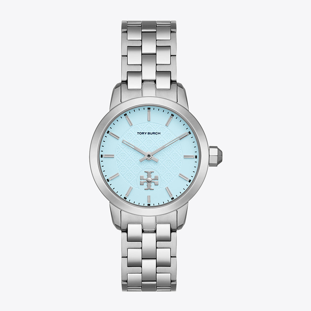 Tory Burch Tory Watch, Stainless Steel In Light Blue/silver