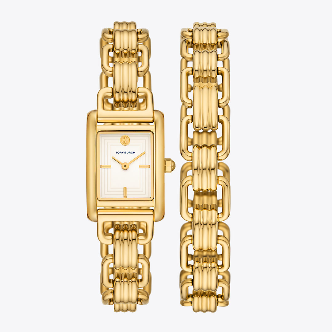 Tory Burch Mini Eleanor Watch, Gold-tone Stainless Steel In Ivory/gold