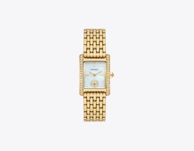 Tory Burch The Eleanor Gold Ss 25x34mm In White Mop/gold