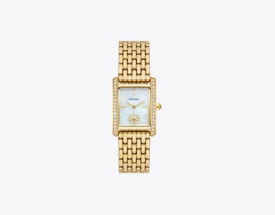 Tory Burch Eleanor Watch, Gold-tone Stainless Steel In White Mop/gold