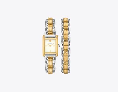 Tory Burch The Mini Eleanor Two Hand Two Tone Stainless Steel Watch In Ivory/two-tone