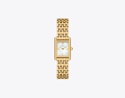 Shop Tory Burch Mini Eleanor Watch In White Mop/gold