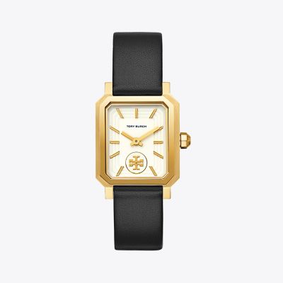 ROBINSON WATCH, BLACK LEATHER/GOLD-TONE, 27 x 29 MM