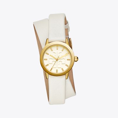GIGI DOUBLE-WRAP WATCH, IVORY LEATHER/GOLD-TONE, 28 MM