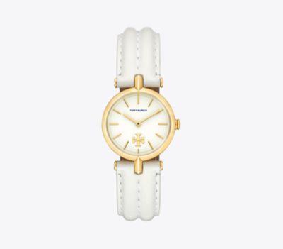 TORY BURCH KIRA WATCH, LEATHER/GOLD-TONE STAINLESS STEEL