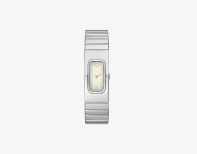 Tory Burch T Watch, Silver-tone Stainless Steel In Ivory/silver