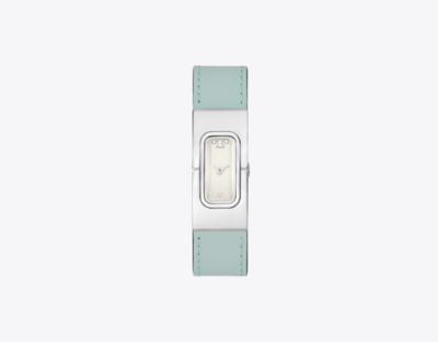Tory Burch Women's The T Watch Blue Leather Strap Watch 18mm In Light Blue/faux Croc Grey
