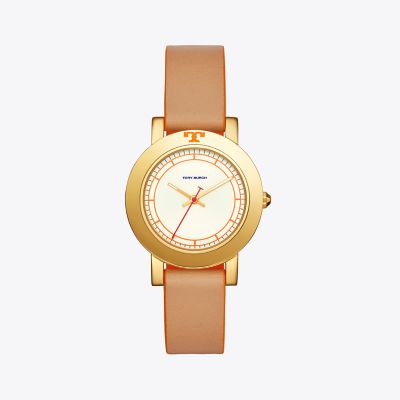 ELLSWORTH WATCH, LUGGAGE LEATHER/GOLD-TONE, 36 MM