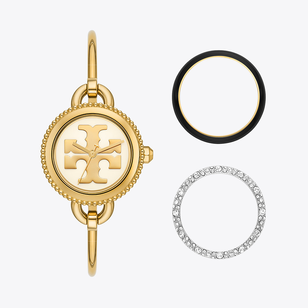 Tory Burch Miller Bangle Watch, Gold-tone Stainless Steel In Ivory/gold/multi Toprings