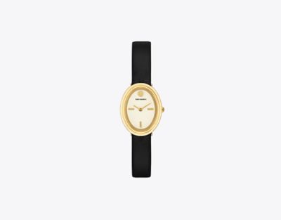 Shop Tory Burch Oval Watch In Black/gold