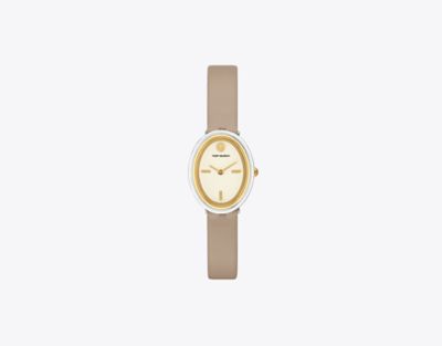 Shop Tory Burch Oval Watch In Grey/two-tone