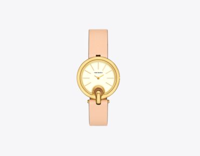 Tory Burch Pierced Watch In Ivory/gold/vachetta