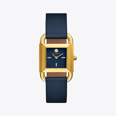PHIPPS WATCH, NAVY LEATHER/GOLD-TONE, 29 X 42 MM