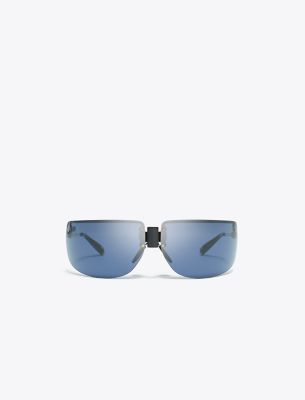Tory Burch Runway Sunglasses In Shiny Light Gold/navy Blue
