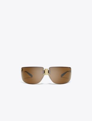 Tory Burch Runway Sunglasses In Shiny Gold/brown