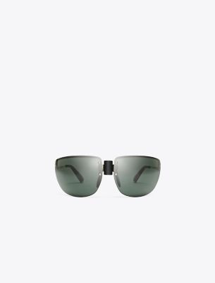 Tory Burch Runway Sunglasses In Shiny Light Gold/dark Grey