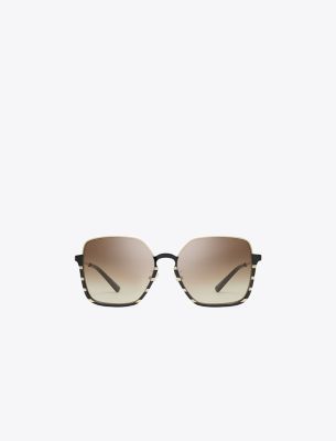 Tory Burch Half-rim Wire Sunglasses In Shiny Gold/black