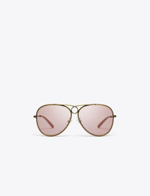 Tory Burch Gloria Pilot Sunglasses In Antique Gold/solid Rose