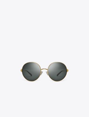 Tory Burch Eleanor Metal Round Sunglasses In Shiny Gold/dark Grey