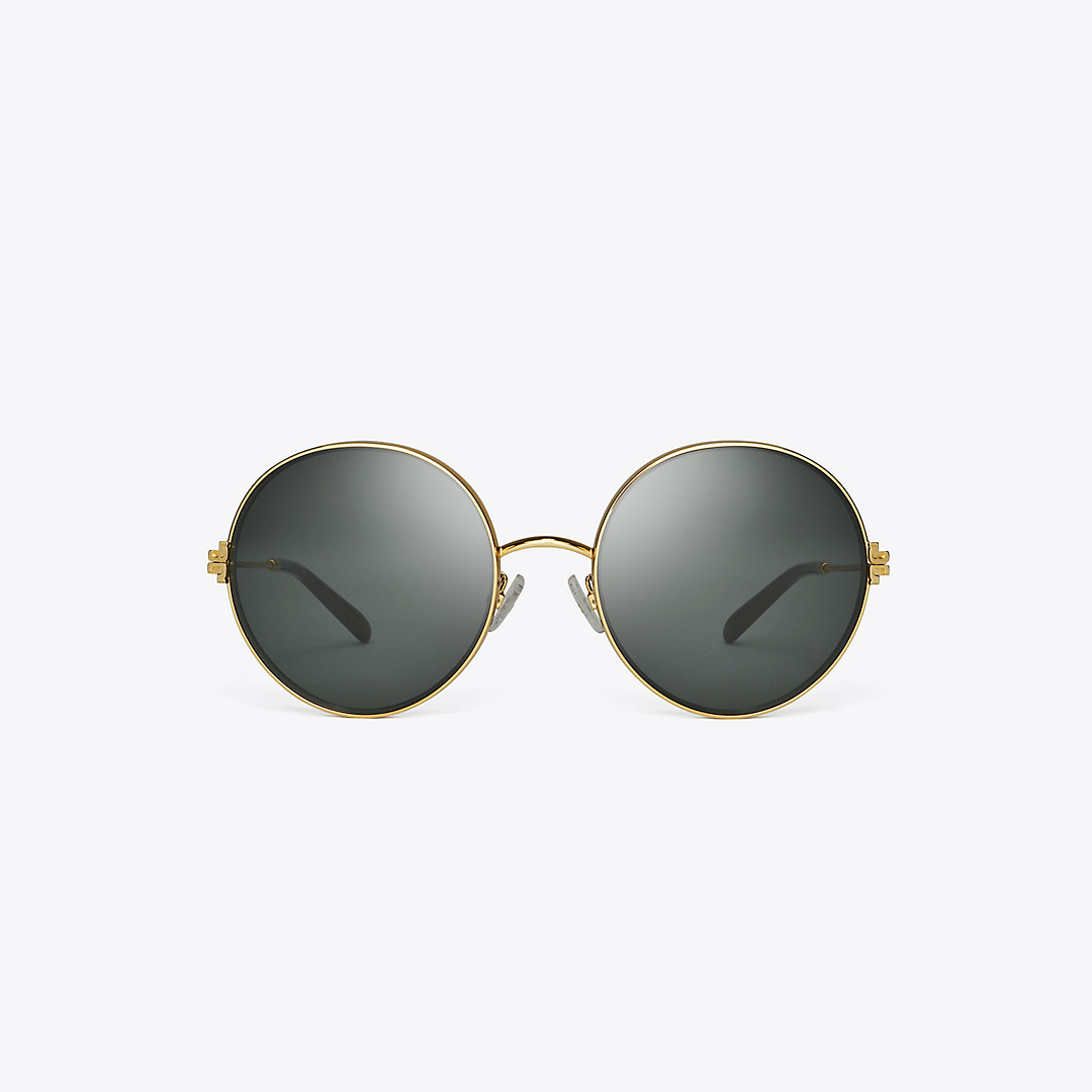 Tory Burch Eleanor Metal Round Sunglasses In Shiny Gold/dark Grey