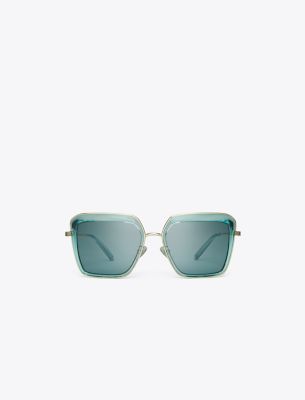 Tory Burch Kira Bold Rim Sunglasses In Transparent Light Blue/solid Blue