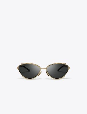 Tory Burch Eleanor Oval Sunglasses In Shiny Gold/dark Grey