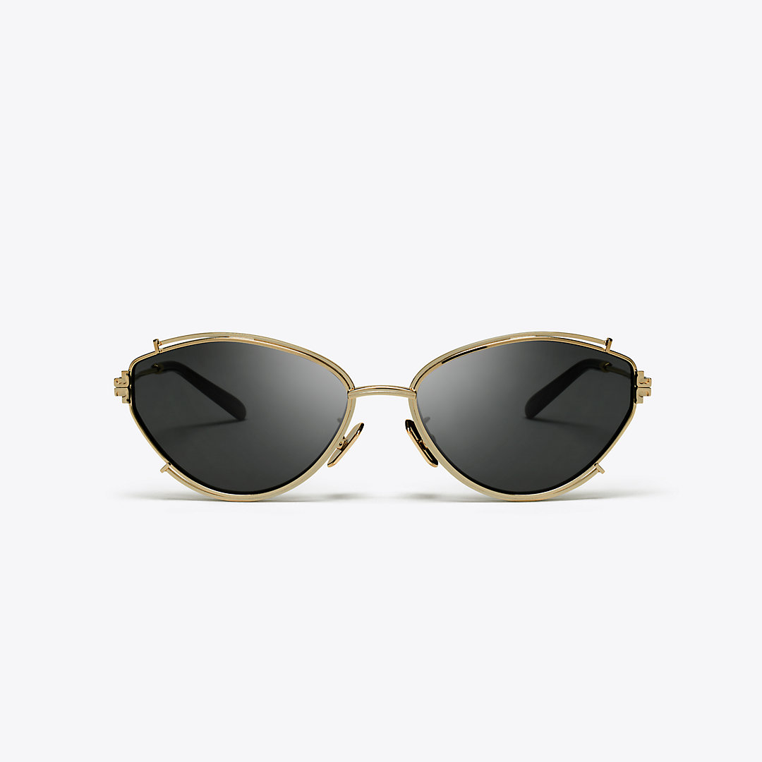 Tory Burch Eleanor Oval Sunglasses In Shiny Gold/dark Grey