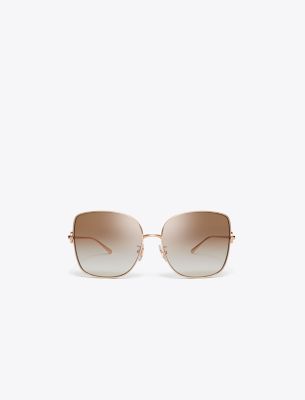 Tory Burch Miller Oversized Metal Butterfly Sunglasses In Rose Gold/light Brown Gradient