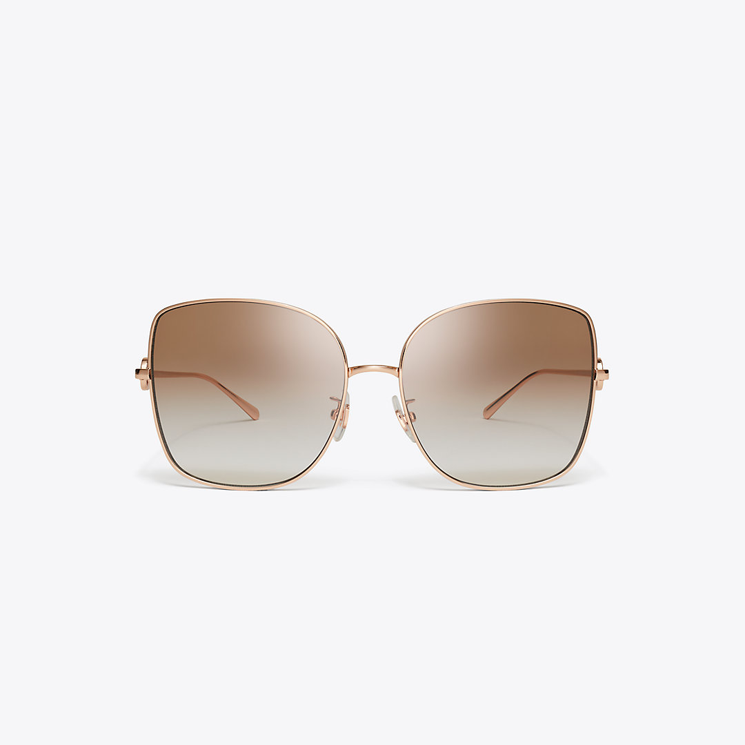 Tory Burch Miller Oversized Metal Butterfly Sunglasses In Rose Gold/light Brown Gradient