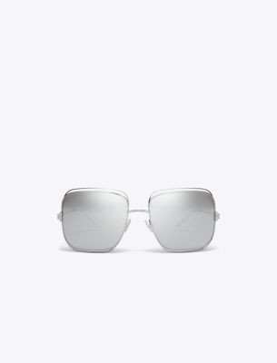 Tory Burch Eleanor Oversized Metal Square Sunglasses In Silver/light Grey Mirror