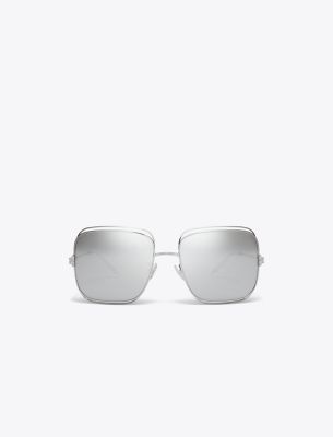 Tory Burch Eleanor Oversized Metal Square Sunglasses In Silver