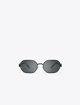 Tory Burch Miller Metal Oval Sunglasses In Shiny Black/dark Grey