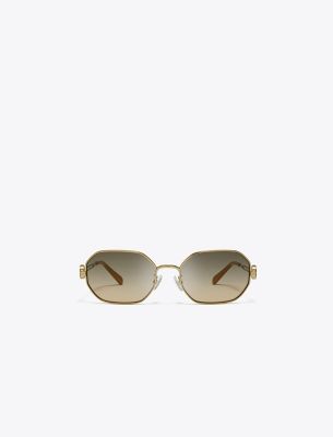 Tory Burch Miller Metal Oval Sunglasses In Shiny Gold/dark Brown