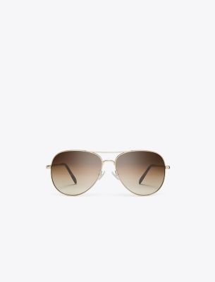 Tory Burch Eleanor Pilot Sunglasses In Shiny Light Gold/brown Gradient