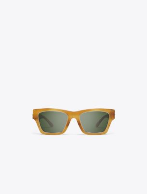 Tory Burch Trace Sunglasses In Yellow Amber Tortoise/solid Green