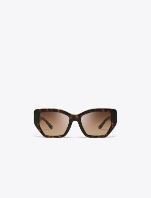 Tory Burch Kira Oversized Geometric Sunglasses In Dark Tortoise/brown Gradient Polar