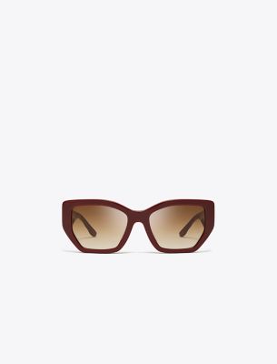 Tory Burch Kira Oversized Geometric Sunglasses In Red Berry/brown Gradient