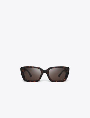 Tory Burch Miller Rectangular Sunglasses In Dark Tortoise/solid Brown