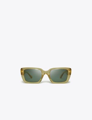 Tory Burch Miller Rectangular Sunglasses In Transparent Yellow/solid Green