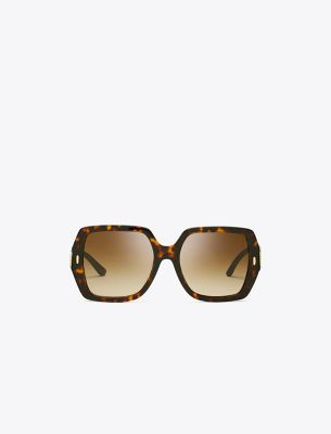 Tory Burch Miller Oversized Square Sunglasses In Dark Tortoise/brown Gradient