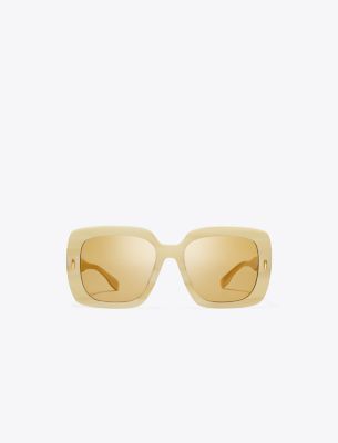 Tory Burch Miller Oversized Square Sunglasses In Ivory Horn/ochre