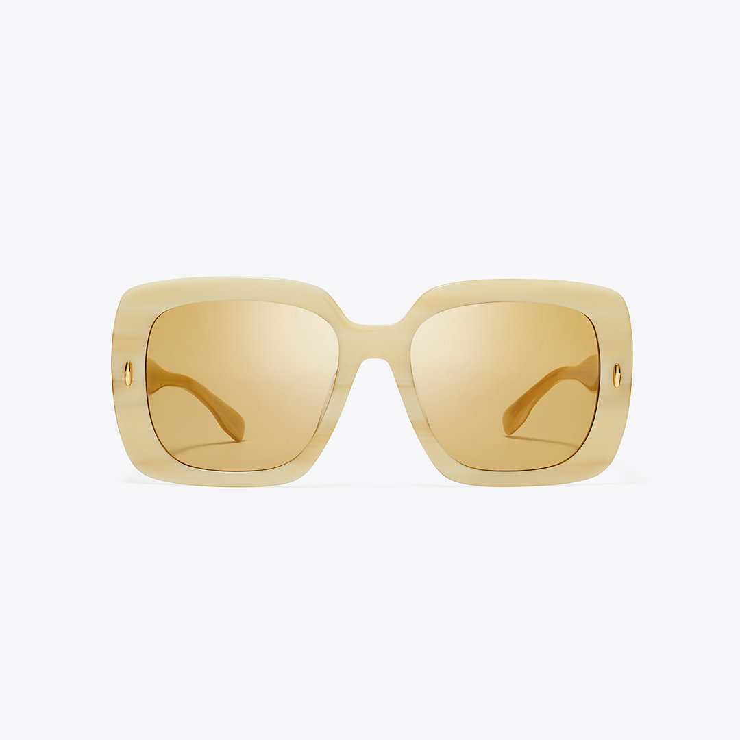 Tory Burch Miller Oversized Square Sunglasses In Ivory Horn/ochre