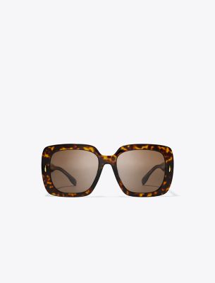 Tory Burch Miller Oversized Square Sunglasses In Dark Tortoise/dark Brown