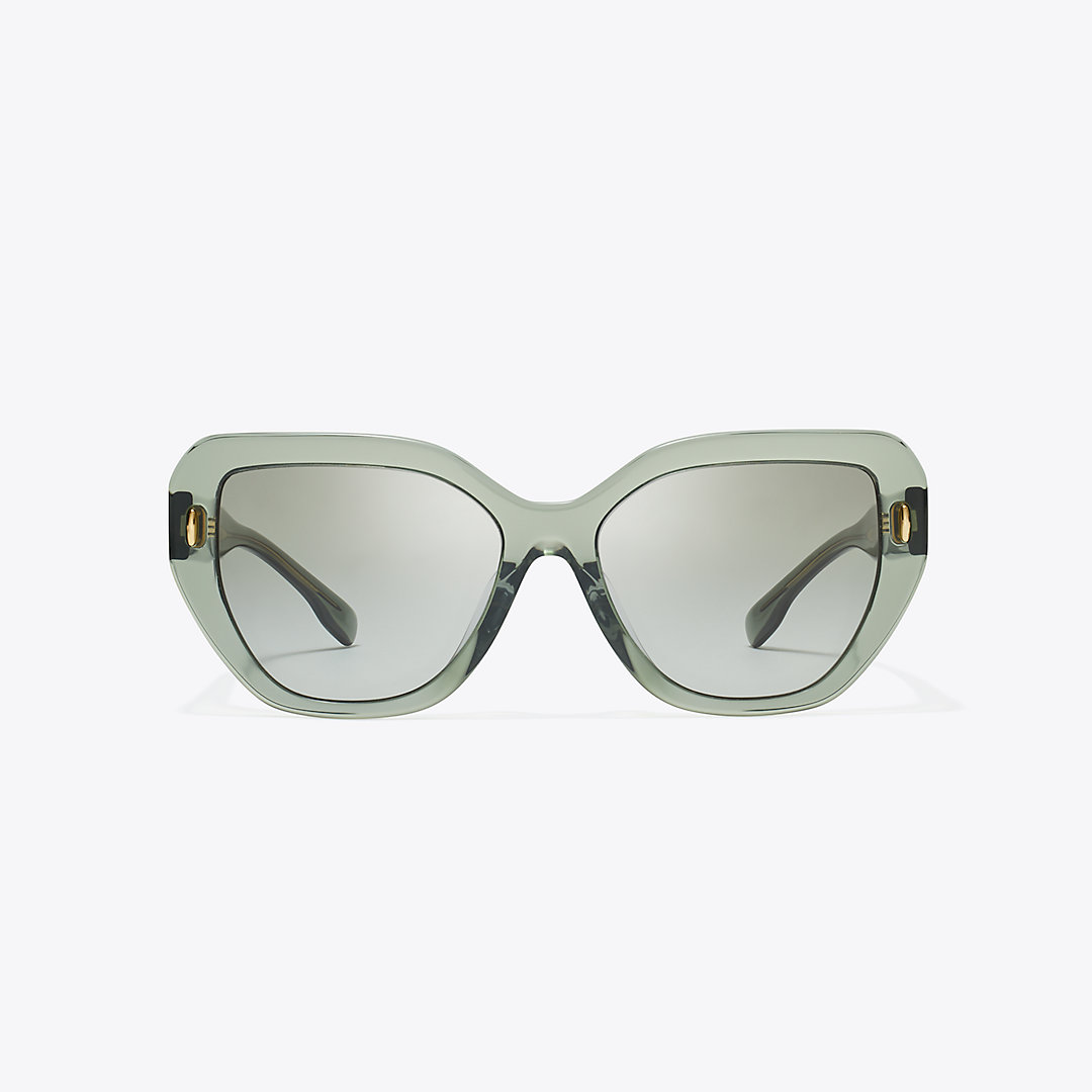 Shop Tory Burch Miller Oversized Cat-eye Sunglasses In Transparent Sage/light Grey Gradient