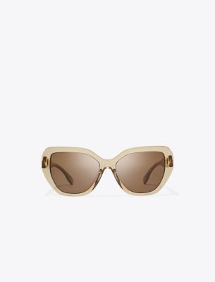 Tory Burch Miller Oversized Cat-eye Sunglasses In Transparent Brown/dark Brown