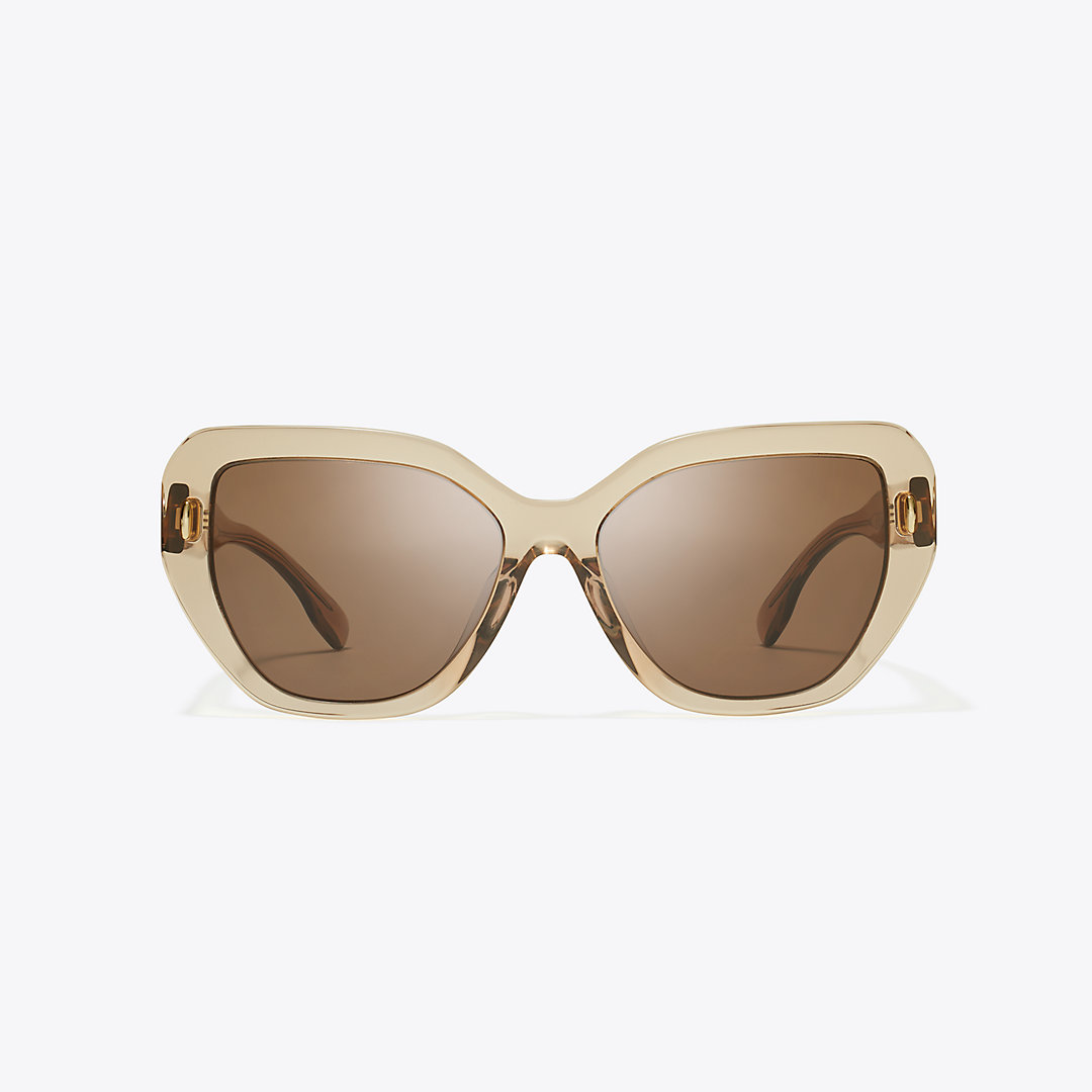 Tory Burch Miller Oversized Cat-eye Sunglasses In Transparent Brown/dark Brown
