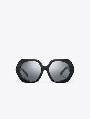 Tory Burch Kira Oversized Geometric Sunglasses In Black