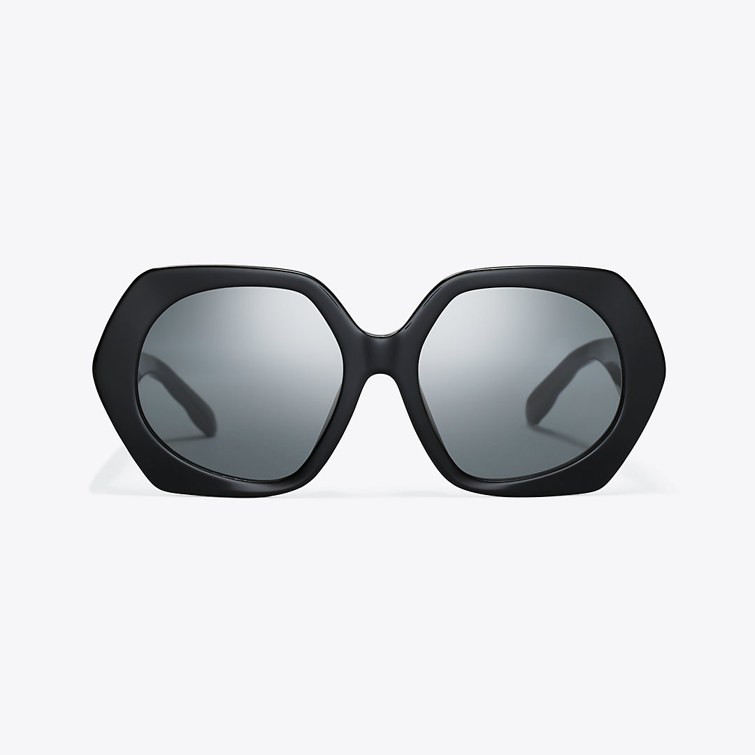 Tory Burch Kira Oversized Geometric Sunglasses In Black