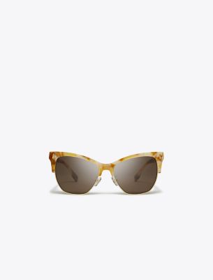 Tory Burch Miller Clubmaster Sunglasses In Tory Horn/dark Brown
